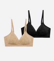 New Look Maternity 2 Pack Cream and Black Lace Nursing Bras